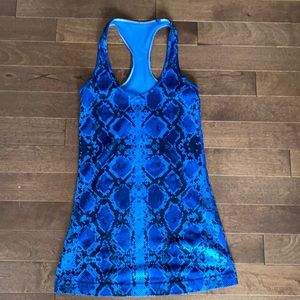 Lululemon, size 4 blue snake pipe dream racer back tank top